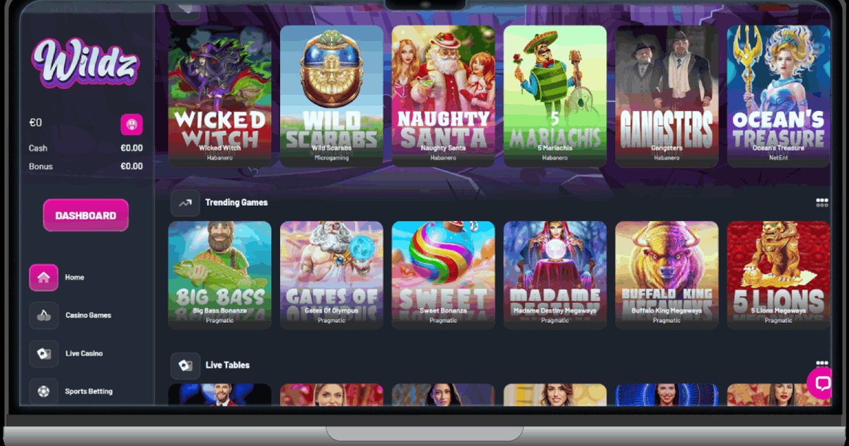 Wildzy Casino : selection de jeux slots et casino live